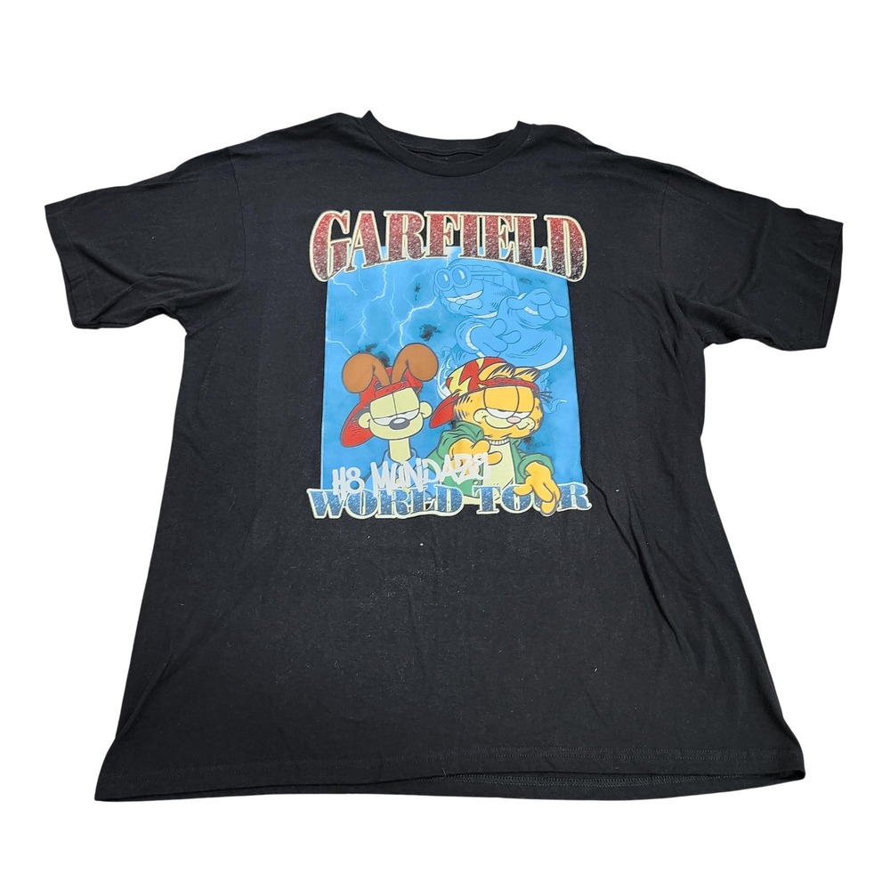Garfield Shirt Mens 2XL Black H8 Mondaze World Tour Graphic Tee Cartoon Top
